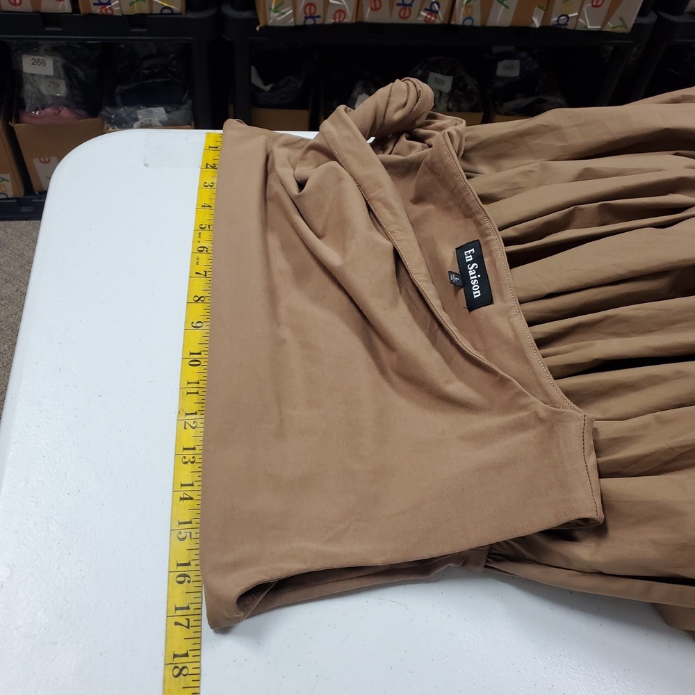 En Saison Maxi Dress Size L Brown Cowl Modest Retro Old Money Classic Ladylike - Picture 9 of 13